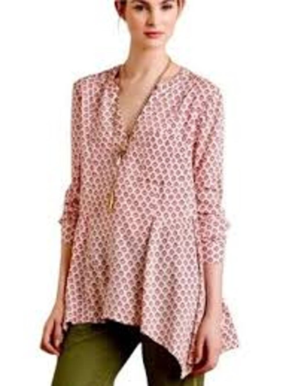 Maeve Anthropologie Pink Floral Geometric Button Front Blouse Women's 4